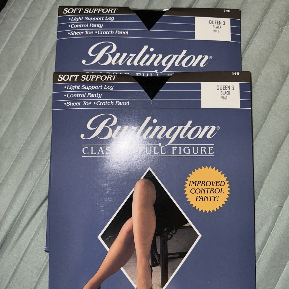 Burlington Classic Full Figure Pantyhose Queen Black Control Top Sheer Toe (2)